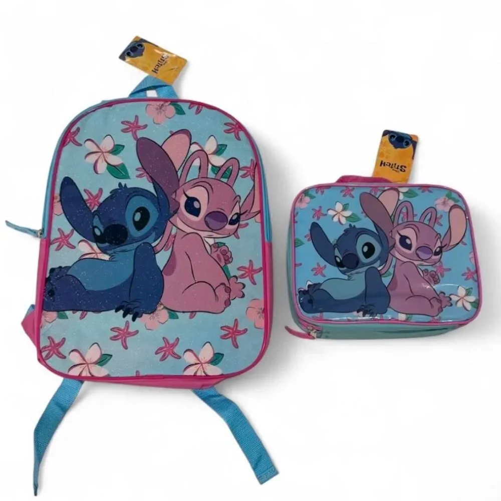 Disney Stitch and Angel backpack and lunch bag set